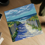 Grassy Path To The Beach I by Kate Jarvik Birch. Shown as a detailed flat fine art print, highlighting archival giclee quality. Available as an archival giclee rolled canvas, fine art paper, or poster print. SKU 99684a.
