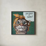 Just a Baby Cat by Kate Jarvik Birch. Shown in a sleek black glass frame for a contemporary gallery look. Available as an archival giclee rolled canvas, fine art paper, or poster print. SKU 104152a.