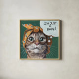 Just a Baby Cat by Kate Jarvik Birch. Shown in a natural wood glass frame for a timeless modern aesthetic. Available as an archival giclee rolled canvas, fine art paper, or poster print. SKU 104152a.