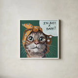 Just a Baby Cat by Kate Jarvik Birch. Shown in a crisp white glass frame for a clean and minimalist style. Available as an archival giclee rolled canvas, fine art paper, or poster print. SKU 104152a.