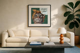 Just a Baby Cat by Kate Jarvik Birch. Displayed in a glass frame with matte in a clean modern living room. Available as an archival giclee rolled canvas, fine art paper, or poster print. SKU 104152a.