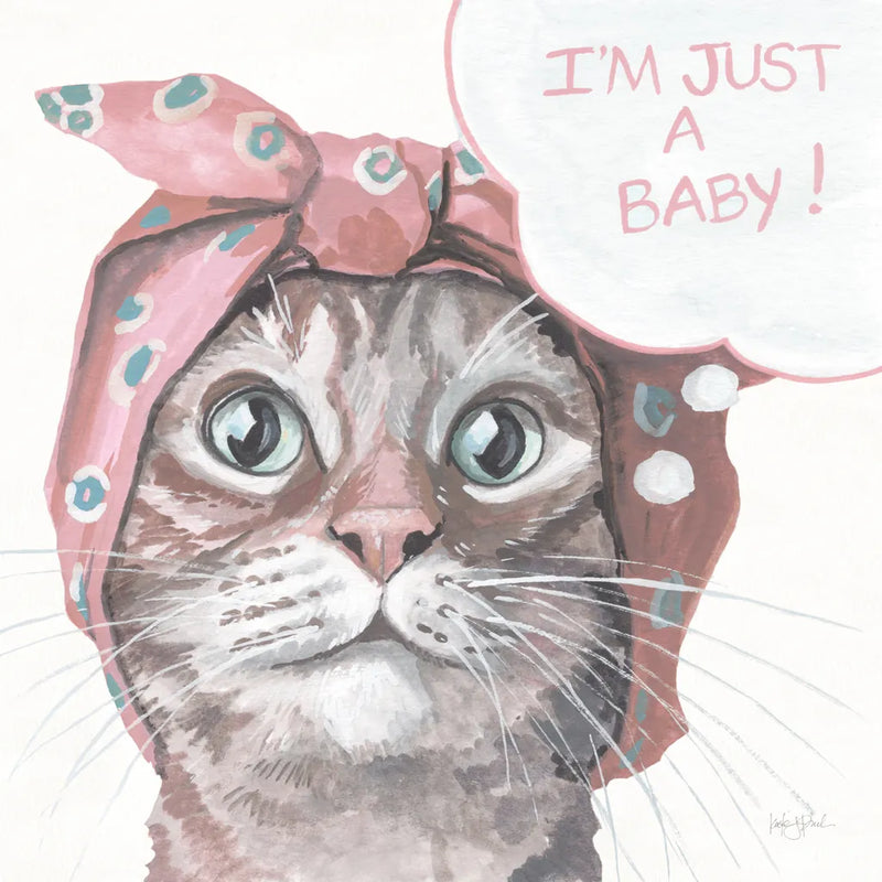 Just a Baby Cat Pink by Kate Jarvik Birch. SKU 104153a. Archival Giclee Fine art print for wall decor.