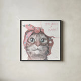 Just a Baby Cat Pink by Kate Jarvik Birch. Shown in a sleek black glass frame for a contemporary gallery look. Available as an archival giclee rolled canvas, fine art paper, or poster print. SKU 104153a.