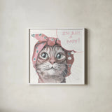 Just a Baby Cat Pink by Kate Jarvik Birch. Shown in a crisp white glass frame for a clean and minimalist style. Available as an archival giclee rolled canvas, fine art paper, or poster print. SKU 104153a.