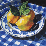 Lemons on a Blue Table by Kate Jarvik Birch. SKU 100948a. Archival Giclee Fine art print for wall decor.