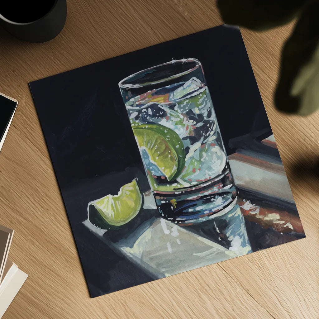 Light Reflecting Off a Cocktail by Kate Jarvik Birch. Shown as a detailed flat fine art print, highlighting archival giclee quality. Available as an archival giclee rolled canvas, fine art paper, or poster print. SKU 100960a.
