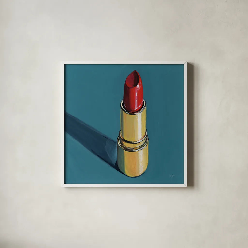 Lipstick Study by Kate Jarvik Birch. Shown in a crisp white glass frame for a clean and minimalist style. Available as an archival giclee rolled canvas, fine art paper, or poster print. SKU 98590a.