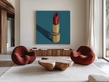 Lipstick Study by Kate Jarvik Birch. Shown as extra-large giant wall art in a modern living room. Available as an archival giclee rolled canvas, fine art paper, or poster print. SKU 98590a.