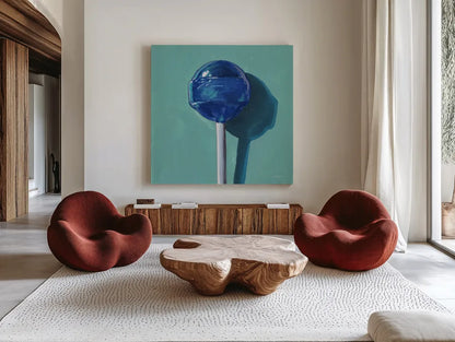 Lollipop Study I by Kate Jarvik Birch. Shown as extra-large giant wall art in a modern living room. Available as an archival giclee rolled canvas, fine art paper, or poster print. SKU 100961a.