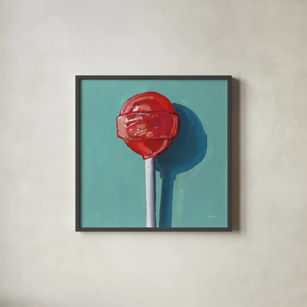 Lollipop Study II by Kate Jarvik Birch. Shown in a sleek black glass frame for a contemporary gallery look. Available as an archival giclee rolled canvas, fine art paper, or poster print. SKU 100962a.