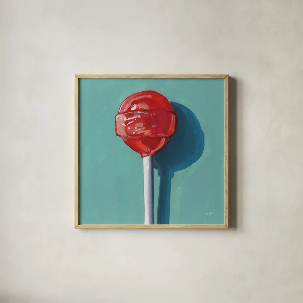 Lollipop Study II by Kate Jarvik Birch. Shown in a natural wood glass frame for a timeless modern aesthetic. Available as an archival giclee rolled canvas, fine art paper, or poster print. SKU 100962a.