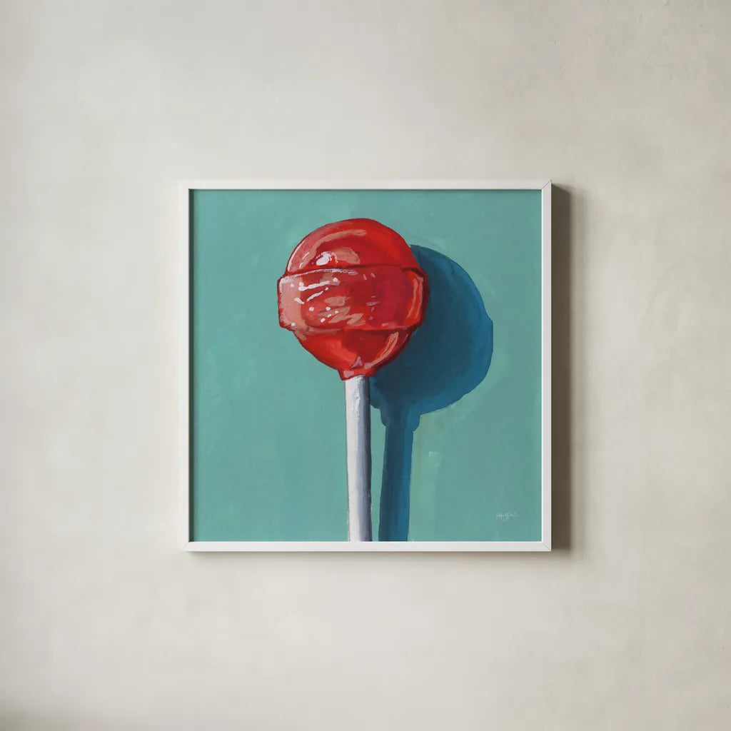 Lollipop Study II by Kate Jarvik Birch. Shown in a crisp white glass frame for a clean and minimalist style. Available as an archival giclee rolled canvas, fine art paper, or poster print. SKU 100962a.