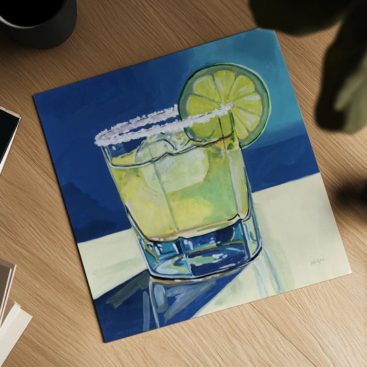 Margarita On The Rocks by Kate Jarvik Birch. Shown as a detailed flat fine art print, highlighting archival giclee quality. Available as an archival giclee rolled canvas, fine art paper, or poster print. SKU 98591a.
