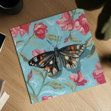 Moth on Floral Pattern Wall No Shadow by Kate Jarvik Birch. Shown as a detailed flat fine art print, highlighting archival giclee quality. Available as an archival giclee rolled canvas, fine art paper, or poster print. SKU 99766a.