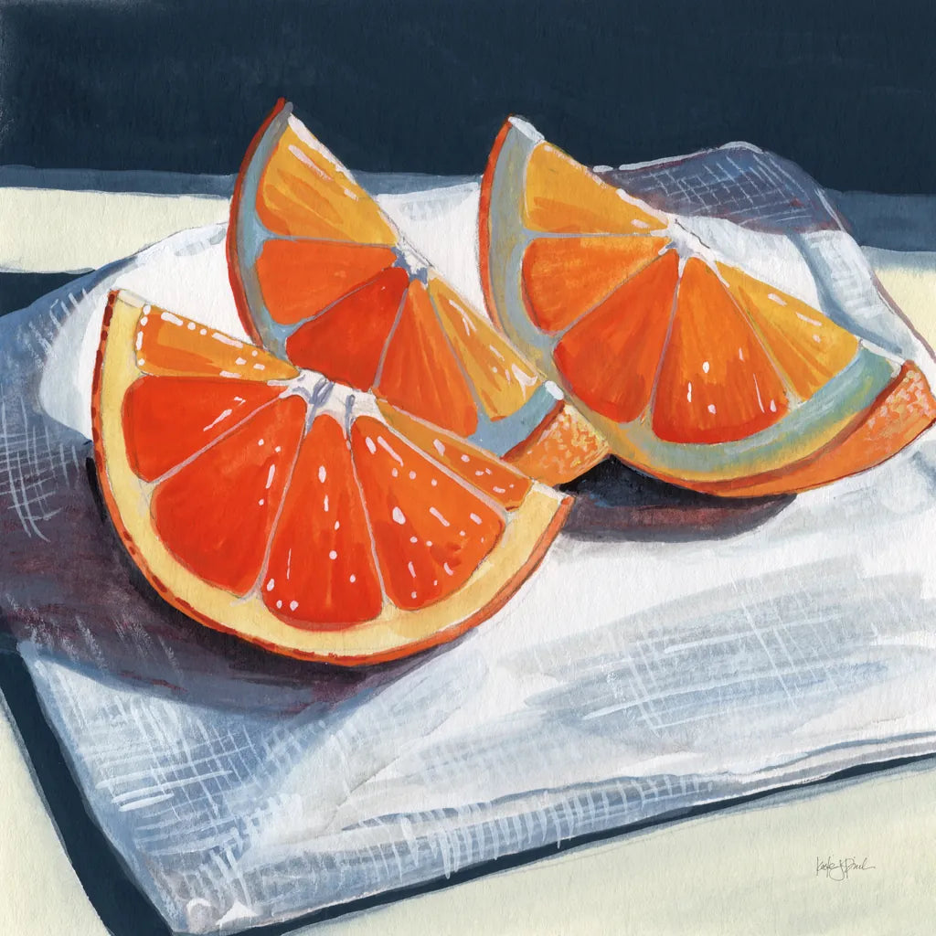 Oranges Catching The Light by Kate Jarvik Birch. SKU 99771a. Archival Giclee Fine art print for wall decor.