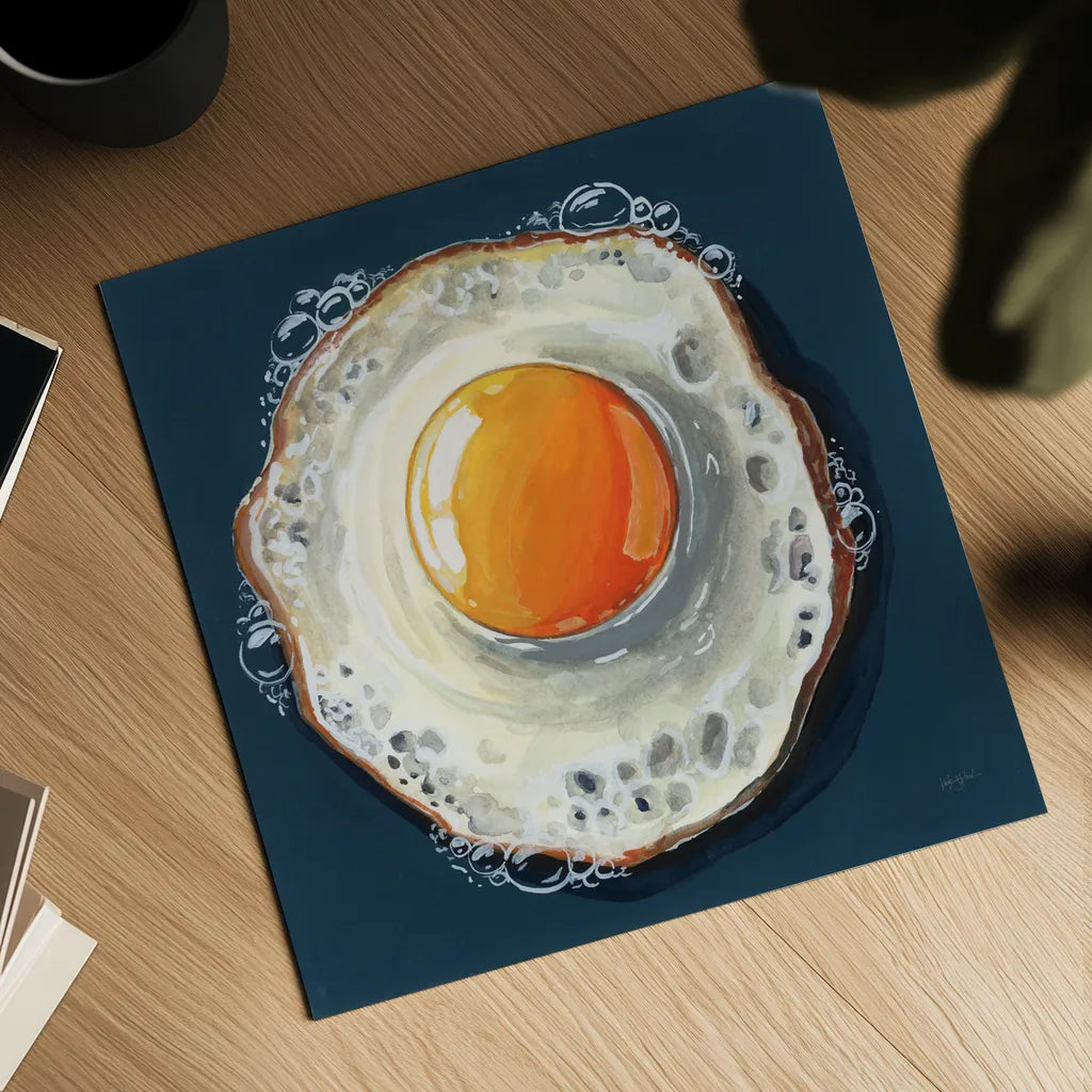 Perfect Fried Egg by Kate Jarvik Birch. Shown as a detailed flat fine art print, highlighting archival giclee quality. Available as an archival giclee rolled canvas, fine art paper, or poster print. SKU 98602a.