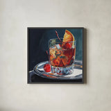 Perfect Old Fashioned by Kate Jarvik Birch. Shown in a sleek black glass frame for a contemporary gallery look. Available as an archival giclee rolled canvas, fine art paper, or poster print. SKU 104254a.