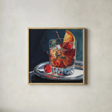 Perfect Old Fashioned by Kate Jarvik Birch. Shown in a natural wood glass frame for a timeless modern aesthetic. Available as an archival giclee rolled canvas, fine art paper, or poster print. SKU 104254a.