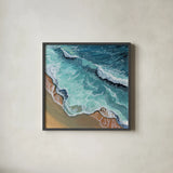 Perfect Soothing Waves by Kate Jarvik Birch. Shown in a sleek black glass frame for a contemporary gallery look. Available as an archival giclee rolled canvas, fine art paper, or poster print. SKU 101982a.