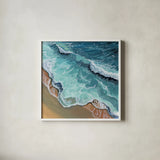 Perfect Soothing Waves by Kate Jarvik Birch. Shown in a crisp white glass frame for a clean and minimalist style. Available as an archival giclee rolled canvas, fine art paper, or poster print. SKU 101982a.