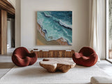 Perfect Soothing Waves by Kate Jarvik Birch. Shown as extra-large giant wall art in a modern living room. Available as an archival giclee rolled canvas, fine art paper, or poster print. SKU 101982a.