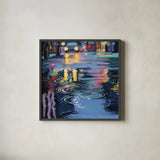 Rain Drops On City Road by Kate Jarvik Birch. Shown in a sleek black glass frame for a contemporary gallery look. Available as an archival giclee rolled canvas, fine art paper, or poster print. SKU 98557a.