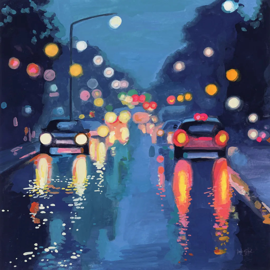 Rainy Drive in The City by Kate Jarvik Birch. SKU 98528a. Archival Giclee Fine art print for wall decor.