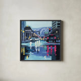 Rainy Road Late Afternoon by Kate Jarvik Birch. Shown in a sleek black glass frame for a contemporary gallery look. Available as an archival giclee rolled canvas, fine art paper, or poster print. SKU 98615a.