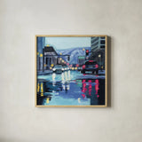 Rainy Road Late Afternoon by Kate Jarvik Birch. Shown in a natural wood glass frame for a timeless modern aesthetic. Available as an archival giclee rolled canvas, fine art paper, or poster print. SKU 98615a.
