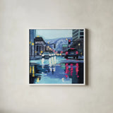 Rainy Road Late Afternoon by Kate Jarvik Birch. Shown in a crisp white glass frame for a clean and minimalist style. Available as an archival giclee rolled canvas, fine art paper, or poster print. SKU 98615a.