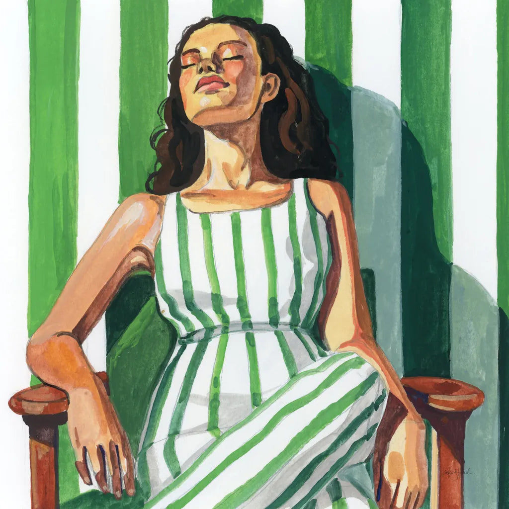 Relaxing In A Striped Dress by Kate Jarvik Birch. SKU 98531a. Archival Giclee Fine art print for wall decor.