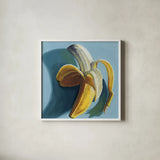 Shady Banana by Kate Jarvik Birch. Shown in a crisp white glass frame for a clean and minimalist style. Available as an archival giclee rolled canvas, fine art paper, or poster print. SKU 98611a.
