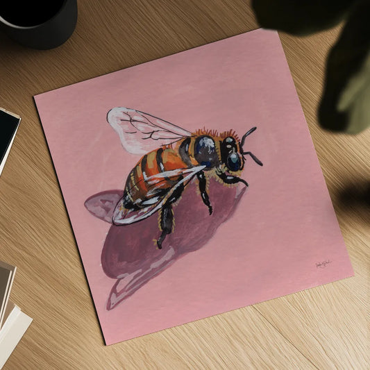 Simple Little Bee by Kate Jarvik Birch. Shown as a detailed flat fine art print, highlighting archival giclee quality. Available as an archival giclee rolled canvas, fine art paper, or poster print. SKU 101983a.