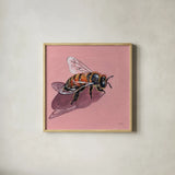 Simple Little Bee by Kate Jarvik Birch. Shown in a natural wood glass frame for a timeless modern aesthetic. Available as an archival giclee rolled canvas, fine art paper, or poster print. SKU 101983a.