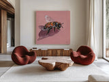 Simple Little Bee by Kate Jarvik Birch. Shown as extra-large giant wall art in a modern living room. Available as an archival giclee rolled canvas, fine art paper, or poster print. SKU 101983a.
