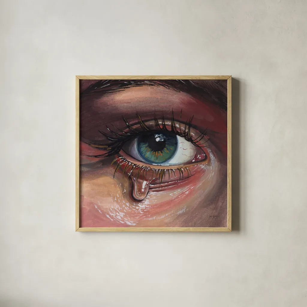Single Tear by Kate Jarvik Birch. Shown in a natural wood glass frame for a timeless modern aesthetic. Available as an archival giclee rolled canvas, fine art paper, or poster print. SKU 102969a.