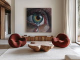 Single Teardrop by Kate Jarvik Birch. Shown as extra-large giant wall art in a modern living room. Available as an archival giclee rolled canvas, fine art paper, or poster print. SKU 100951a.