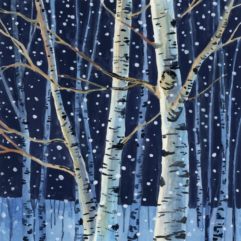 Snowy Birch Grove at Night by Kate Jarvik Birch. SKU 98595a. Archival Giclee Fine art print for wall decor.