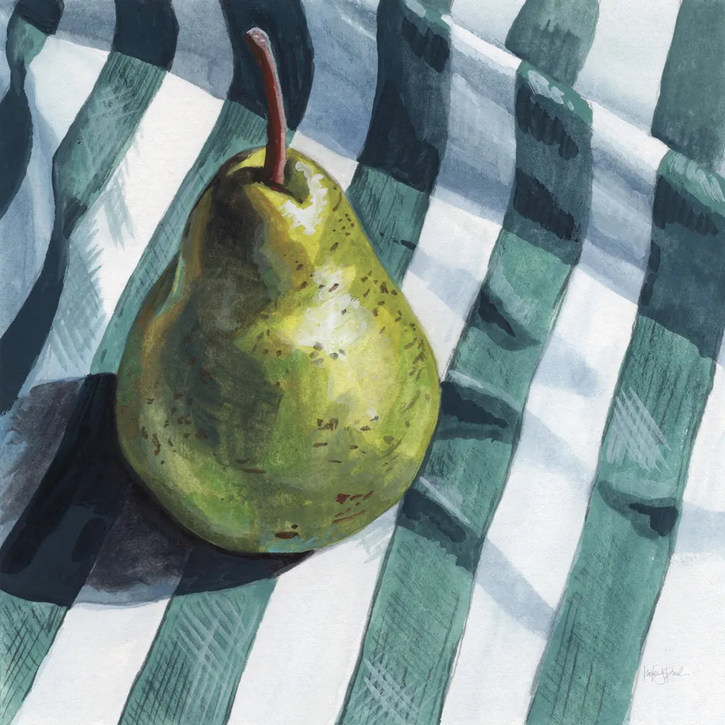Solo Traveling Pear by Kate Jarvik Birch. SKU 102971a. Archival Giclee Fine art print for wall decor.
