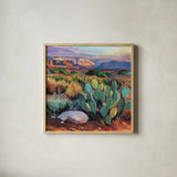 Southwest Evening by Kate Jarvik Birch. Shown in a natural wood glass frame for a timeless modern aesthetic. Available as an archival giclee rolled canvas, fine art paper, or poster print. SKU 104542a.