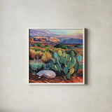Southwest Evening by Kate Jarvik Birch. Shown in a crisp white glass frame for a clean and minimalist style. Available as an archival giclee rolled canvas, fine art paper, or poster print. SKU 104542a.