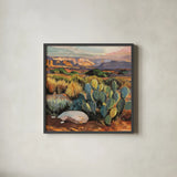 Southwest Evening v2 by Kate Jarvik Birch. Shown in a sleek black glass frame for a contemporary gallery look. Available as an archival giclee rolled canvas, fine art paper, or poster print. SKU 104541a.