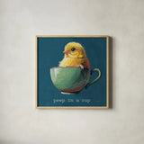 Springtime Cup of Cuteness I v2 by Kate Jarvik Birch. Shown in a natural wood glass frame for a timeless modern aesthetic. Available as an archival giclee rolled canvas, fine art paper, or poster print. SKU 101772a.