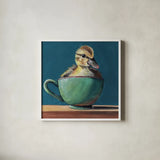 Springtime Cup of Cuteness II by Kate Jarvik Birch. Shown in a crisp white glass frame for a clean and minimalist style. Available as an archival giclee rolled canvas, fine art paper, or poster print. SKU 101157a.