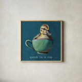 Springtime Cup of Cuteness II v2 by Kate Jarvik Birch. Shown in a natural wood glass frame for a timeless modern aesthetic. Available as an archival giclee rolled canvas, fine art paper, or poster print. SKU 101773a.