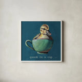 Springtime Cup of Cuteness II v2 by Kate Jarvik Birch. Shown in a crisp white glass frame for a clean and minimalist style. Available as an archival giclee rolled canvas, fine art paper, or poster print. SKU 101773a.