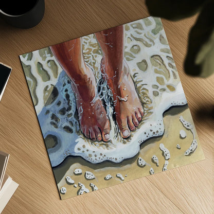 Standing In The Waves by Kate Jarvik Birch. Shown as a detailed flat fine art print, highlighting archival giclee quality. Available as an archival giclee rolled canvas, fine art paper, or poster print. SKU 98532a.