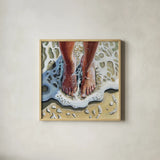Standing In The Waves by Kate Jarvik Birch. Shown in a natural wood glass frame for a timeless modern aesthetic. Available as an archival giclee rolled canvas, fine art paper, or poster print. SKU 98532a.