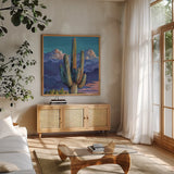 Standing Tall by Kate Jarvik Birch. Shown in a natural wood frame in a cozy modern living room. Available as an archival giclee rolled canvas, fine art paper, or poster print. SKU 104540a.