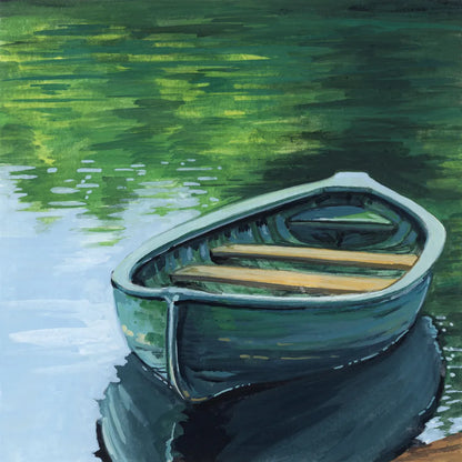 Still Boat in The Lake by Kate Jarvik Birch. SKU 98533a. Archival Giclee Fine art print for wall decor.